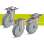 Stainless steel castors with top plate and thermoplastic rubber tread
