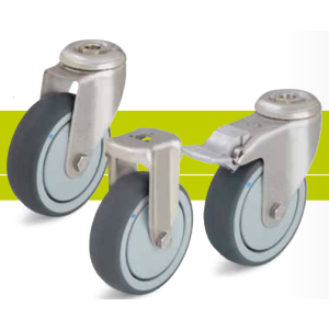 Stainless steel castors with bolt hole and thermoplastic rubber tread