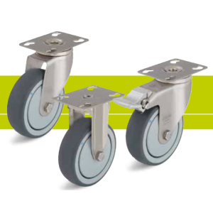 Stainless steel castors with fixing plate and thermoplastic rubber tread