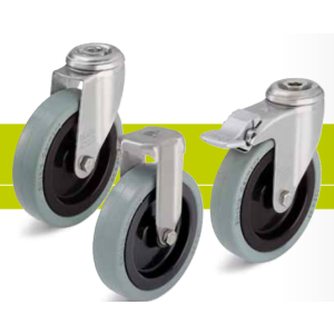 Stainless steel castors with bolt hole and solid rubber tires