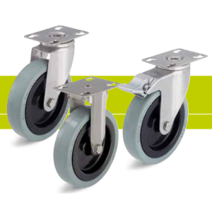 Stainless steel castors with fixing plate and solid rubber tires