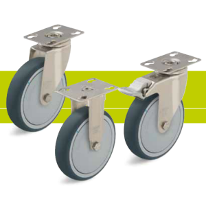 Stainless steel castors with fixing plate and thermoplastic polyurethane