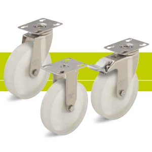 Stainless steel castors with fixing plate made ??of polyamide