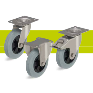 Stainless steel castors with top plate and standard solid rubber tires