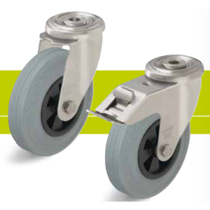 Stainless steel castors with bolt hole and standard solid rubber tires