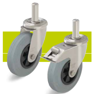 Stainless steel castors with stem and standard solid rubber tires