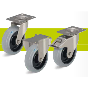 Stainless steel castors with top plate and elastic solid rubber tires