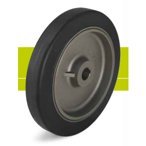 Heavy duty drive wheels with hub keyway, elastic solid rubber tires and cast iron wheel center