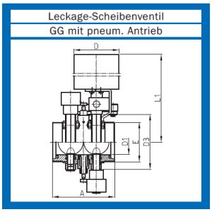 Leckage Scheibenventil DIN Außengewinde  mit pneumat. Antrieb