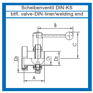 Scheibenventile AWH mit DIN Innengewinde und DIN Schweißende  pneumatisch