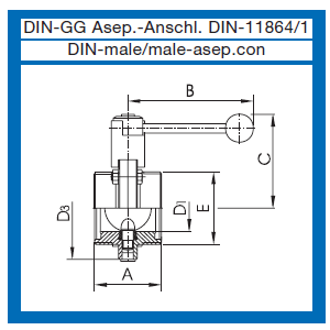 Scheibenventile AWH mit DIN 11864/1 Aseptic Außengewinden  pneumatisch