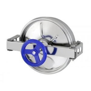 Round stainless steel door opening outwards with a diameter of 306mm