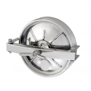 Round stainless steel door opening outwards with a diameter of 418mm