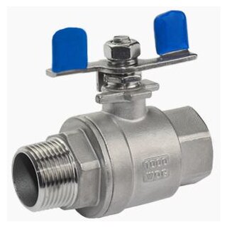 Edelstahl Kugelhahn 2- teilig 1/4" Innengewinde- Außengewinde BSP mit Flügelgriff  1.4404