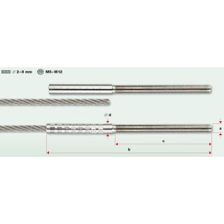 Außengewinde rechtsgängig zum Verpressen vor Ort  Seil 8mm  M12 V4A