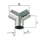 Y-Stück für Milchrohrverschraubungen DN25  1.4301  28x1,5mm  120°