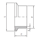 Clamp Anschweißstutzen DIN 32676 DN40 Reihe 1  für Rohr 40x1,5mm  Länge: 21,5mm  1.4404