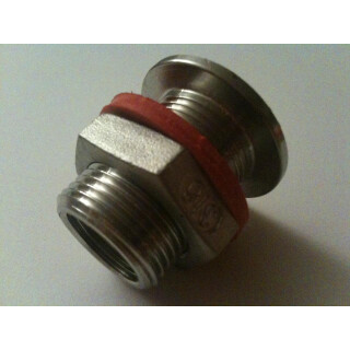 Tankdurchführung mit Mutter und Dichtung  AG G 3/4"  IG G 1/2"  V2A (1.4301)