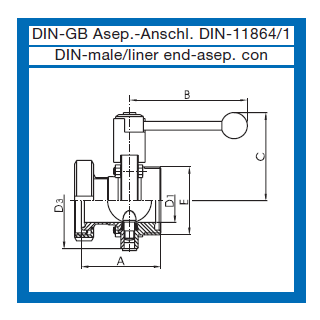 Scheibenventil EURO mit DIN 11864/1 Aseptic Innengewinde/ Aseptic Außengewinde