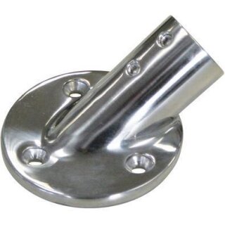 Relingfüße 30° für Rohr 25mm aus Edelstahl V4A  Sockelplattendurchmesser: 63,5mm