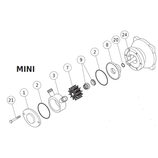 Pumpengehäuse für LIVERANI MINI aus Edelstahl  mit Bypass  1.4404