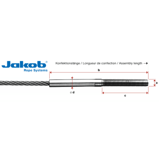 Außengewinde verpresst, Seilstärke 6mm, Gewinde M10, Linksgewinde