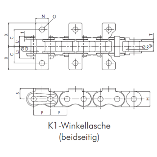 Polystahlkette RF08 B-1 PC, mit beidseitg Winkellasche aus Edelstahl