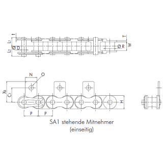 Polystahlkette RF06 B-1 PC, mit einseitiger Stehlasche aus Edelstahl an jedem Außenglied