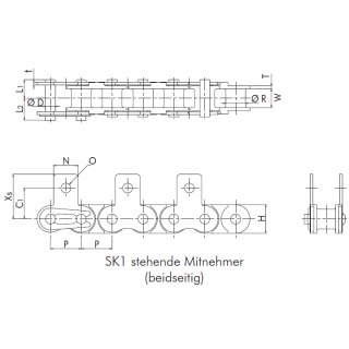 Polystahlkette RF06 B-1 PC, mit beidseitig Stehlaschen aus Edelstahl