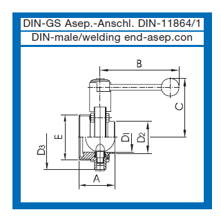 Scheibenventil EURO mit DIN 11864/1 Aseptic Außengewinde/ DIN Schweißende