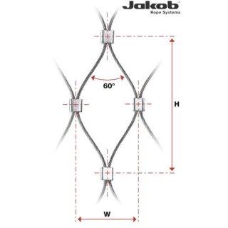 Seilnetz aus Edelstahl 1.4401 Konstruktion 6x7  Maschenweite 40mm liegend Seildurchmesser 1,5mm