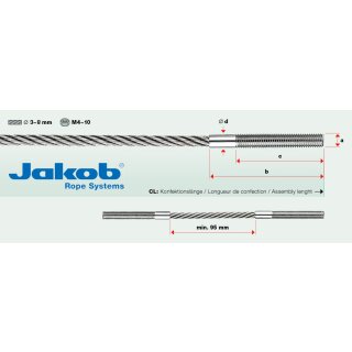 Außengewinde verpresst VISSLINE Seilstärke 3, Gewinde M4 rechts, Gesamtlänge 50mm