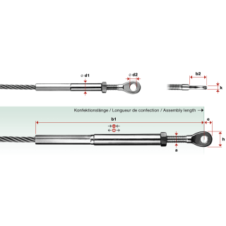 Öse mit Innengewinde verpresst RECHTSGEWINDE M5  Seilstärke 3mm  Länge b1 83mm