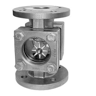 Schaulaterne Edelstahl mit Flanschanschluss nach ANSI 1/2" (DN15)  1.4408  Borosilikatglas  mit Rotor PTFE