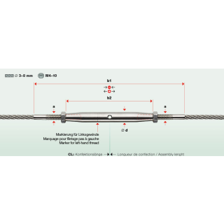 Spannschloss VISSLINE für Seil 3mm rechts/links M4 Spannweg 24mm V4A