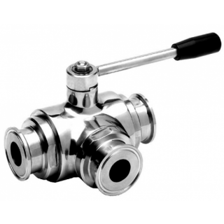 3-Wege Kugelhahn poliert Tri-Clamp ISO 2852