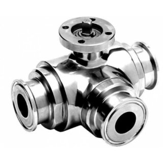 Kugelhahn 3 Wege für Antrieb Tri- Clamp ISO 2852 L- Form