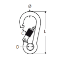 Karabinerhaken mit Kausche und Sicherung 5x50  V4A