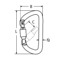 Karabiner ALU silber 11x116 mit Sicherungsmutter asymetrisch