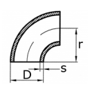 Rohrbogen DIN2605 219,1x3mm BA2 (R=1xD)  1.4301