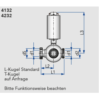 KIESELMANN 3 Wege- Kugelventil DN80 K/M-G-G L- Form luftöffnend- luftschließend  1.4404