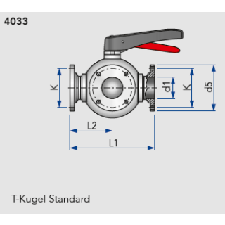 KIESELMANN 3- Wege Kugelventil 3x Kleinflansch DN32 L- Form  1.4404
