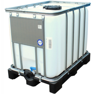 IBC Container 120x80x101cm Einfüllöffnung NW225  Auslaufarmatur NW50 auf Kunststoffpalette  600 Liter
