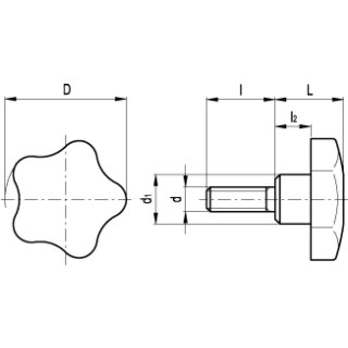 Sterngriffschraube Duroplast mit INOX Schraubeneinsatz M6x35