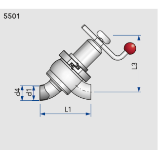 Bogen Schrägsitzventil DN65 S-S handbetägt  1.4404 EPDM