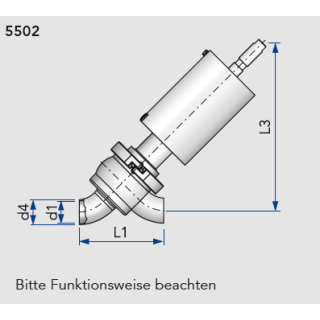 Bogen Schrägsitzventil S-S DN40 pneumatisch luftöffnend- federschließend 1.4404 EPDM