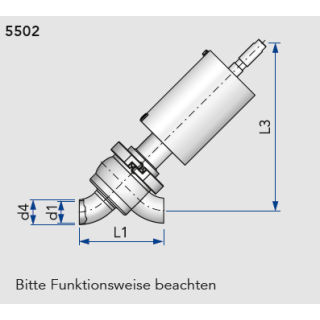 Bogen Schrägsitzventil S-S DN65 pneumatisch luftschließend - federöffnend 1.4404 EPDM
