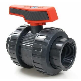 Kugelhahn aus PVC mit beidseitig Innengewinde 1"