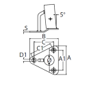 Relingfuß erhöht 85° für Rohr 25mm aus Edelstahl V4A  Sockelplatte: 86x86x86mm