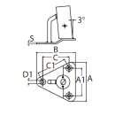 Relingfuß erhöht 87° für Rohr 25mm aus Edelstahl V4A  Sockelplatte: 86x86x86mm